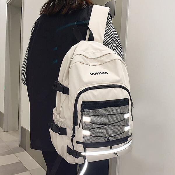 

Letter Graphic Contrast Mesh Backpack, White