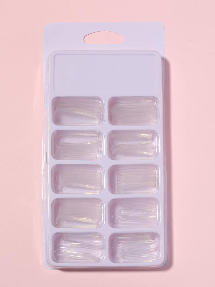 Mejora tu apariencia con 100 piezas de uñas postizas transparentes de ataúd largo para el hogar, bricolaje, salón de uñas, extensión de uñas - transparente - Añade 3