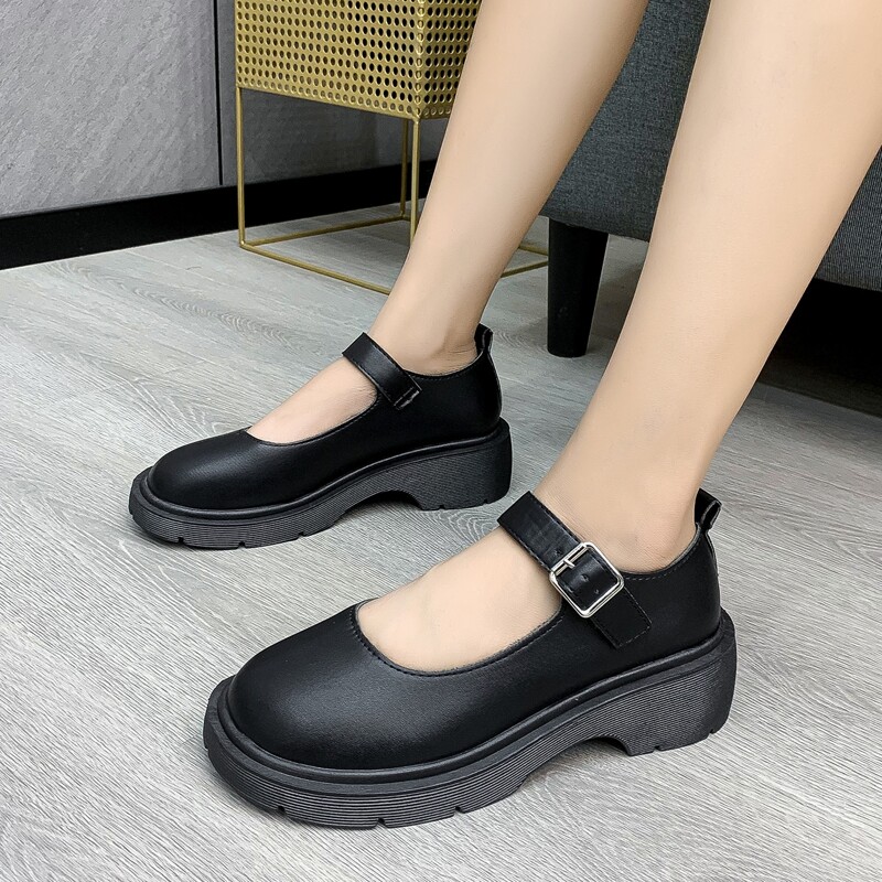 

Buckle Strap Wedge Mary Janes, Black