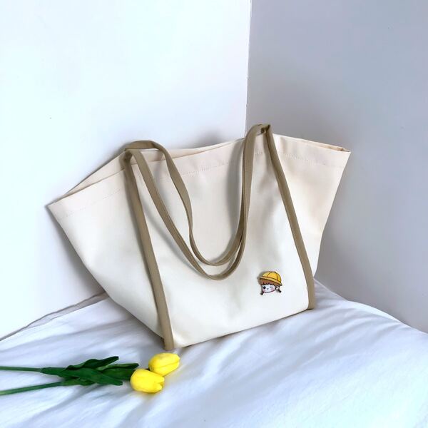 

Cartoon Decor Large Capacity Shoulder Bag, Beige