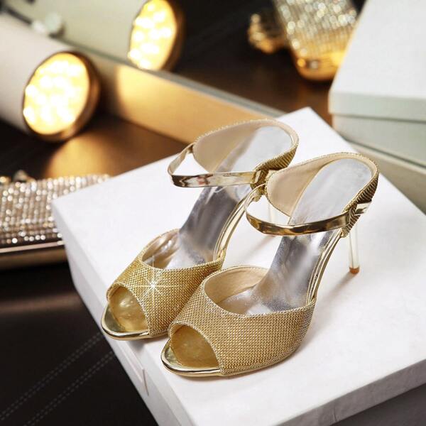

Metallic Stiletto Ankle Strap Sandals, Gold