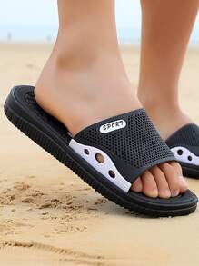 Men Letter Graphic Hollow Out Detail Slides - Black - View 1