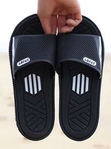 Men Letter Graphic Hollow Out Detail Slides - Black - View 2