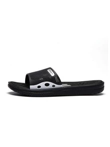 Men Letter Graphic Hollow Out Detail Slides - Black - View 3