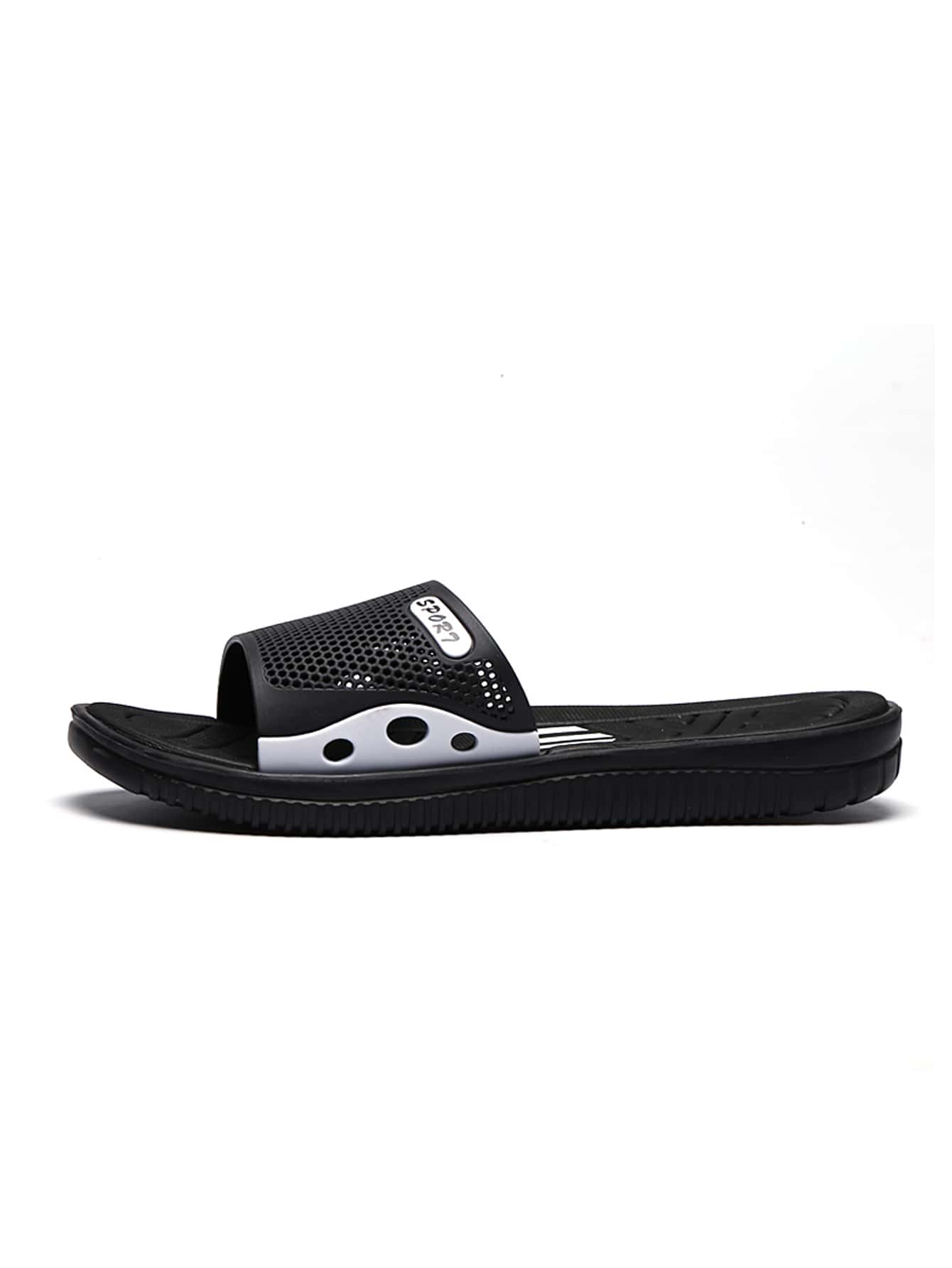 Men Letter Graphic Hollow Out Detail Slides - Black - View 3