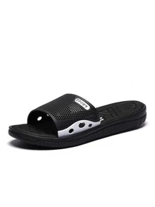 Men Letter Graphic Hollow Out Detail Slides - Black - View 4