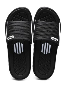 Men Letter Graphic Hollow Out Detail Slides - Black - View 6