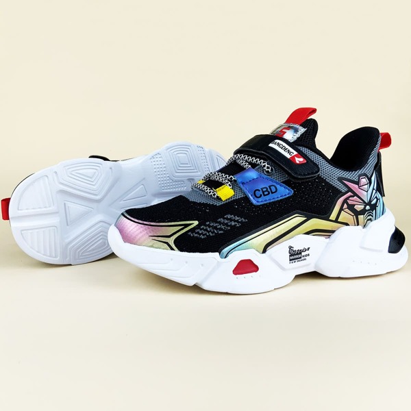 

Boys Letter Detail Colorblock Velcro Strap Sneakers, Black