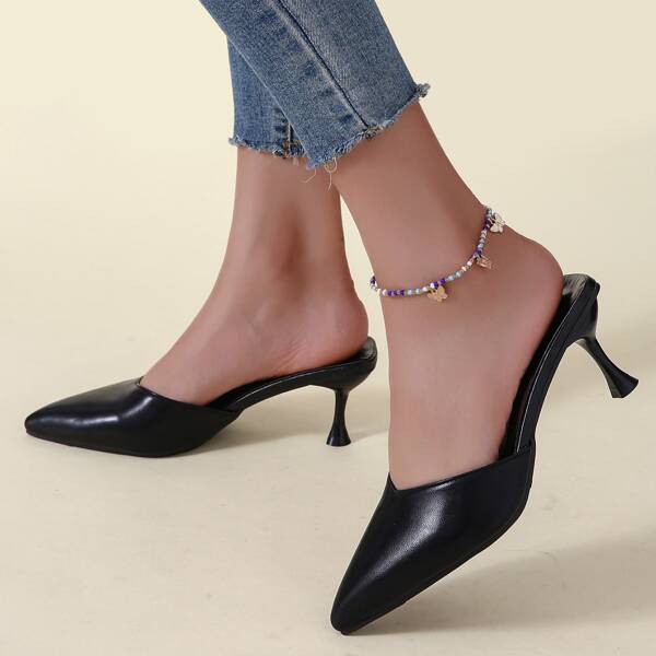 

Point Toe Heeled Mules, Black