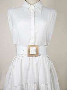 Square Buckle Corset Belt - White - View 1