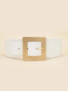 Square Buckle Corset Belt - White - View 3