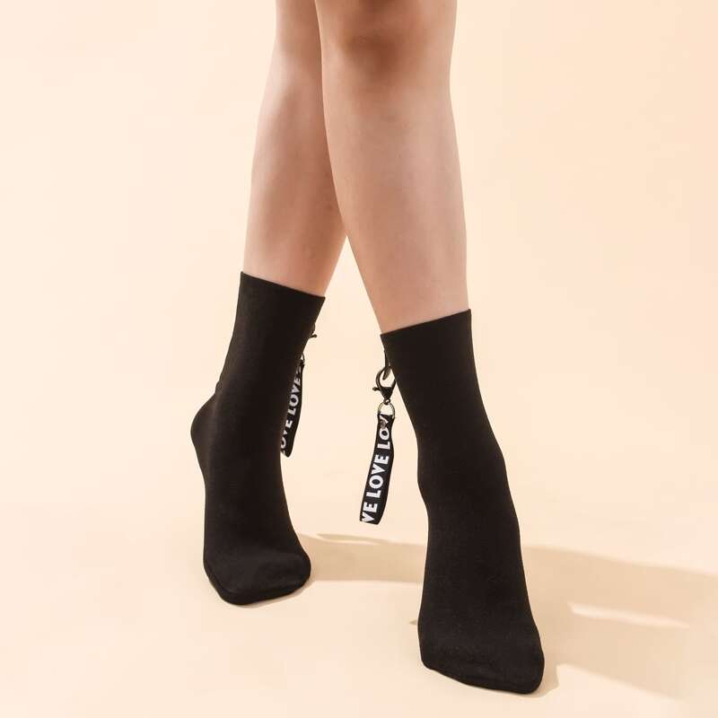 

Lanyard Decor Crew Socks, Black