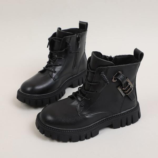 

Toddler Girls Minimalist Lace-up Front Combat Boots, Black