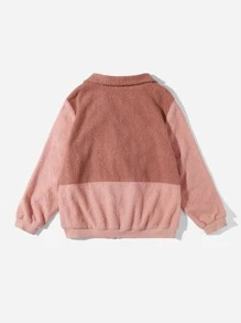 Plus Color Block Teddy Jacket - Dusty Pink - View 2