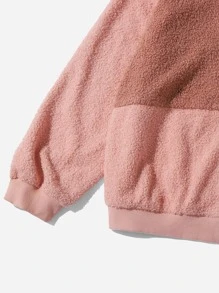 Plus Color Block Teddy Jacket - Dusty Pink - View 3