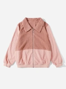 Plus Color Block Teddy Jacket - Dusty Pink - View 5