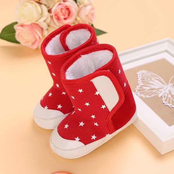 

Baby Allover Star Graphic Plush Inside Boots, Red and white