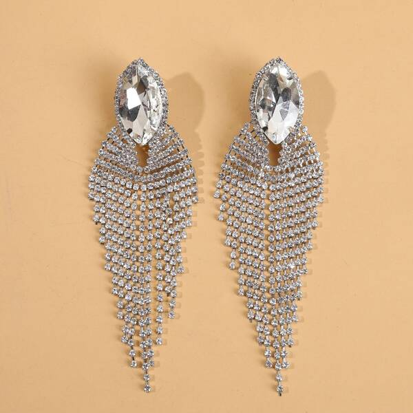 

Rhinestone Tassel Drop Earrings, Silver