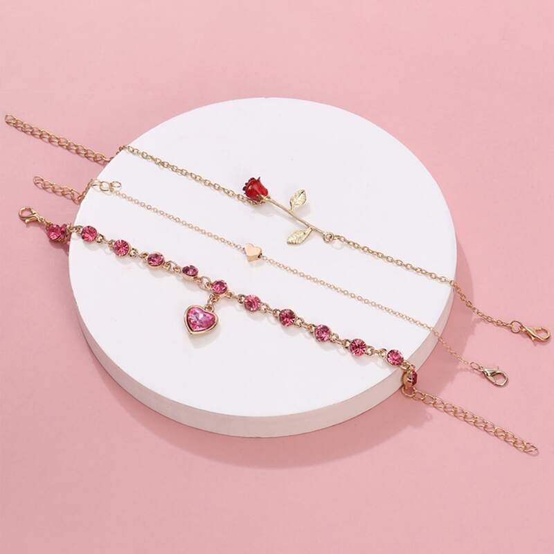 

3pcs Rhinestone Decor Bracelet, Purple