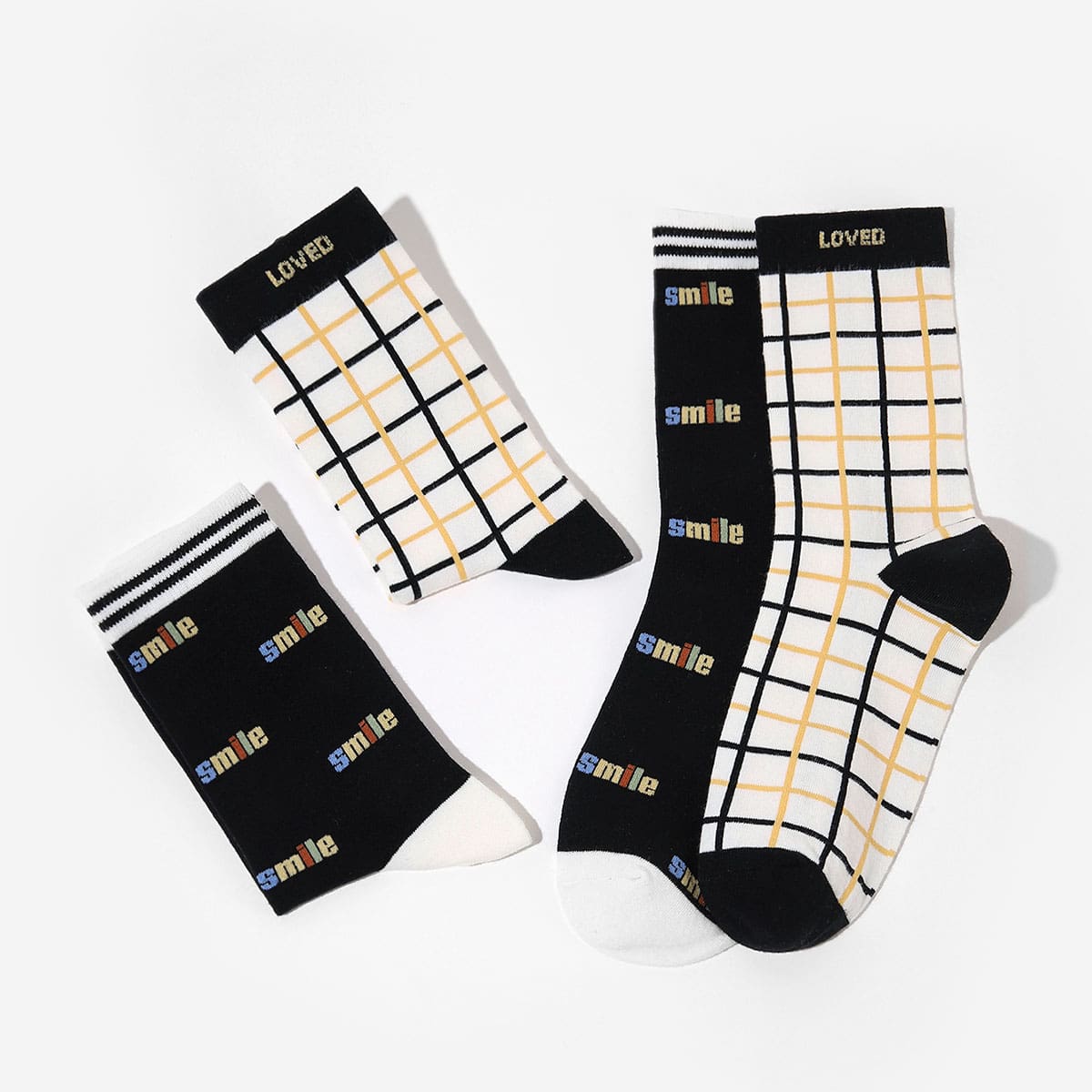 

4pairs Plaid Pattern Crew Socks, Multicolor
