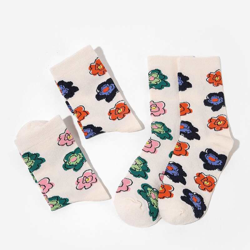 

4pairs Flower Pattern Crew Socks, Multicolor