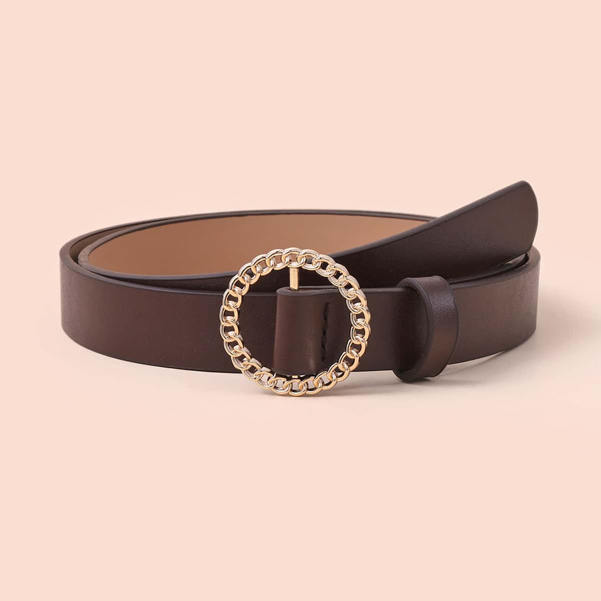 

PU Buckle Belt With Hole Punch, Coffee brown