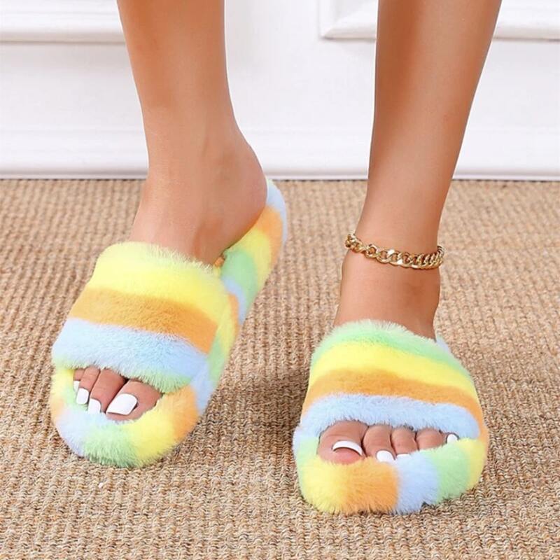 

Colorful Striped Slippers, Multicolor