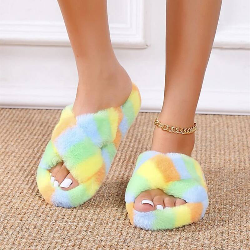 

Colorful Striped Slippers, Multicolor
