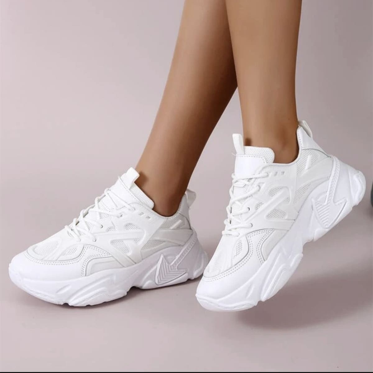 

Minimalist Lace-up Front Mesh Panel Sneakers, White