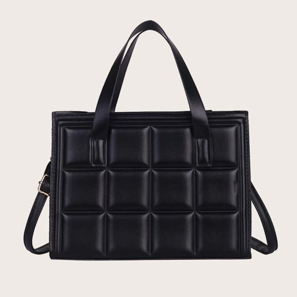 

Minimalist Square Embossed Satchel Bag, Black