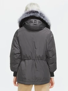 翻蓋口袋連帽派克大衣 - 深灰色 - 查看 2