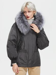 翻蓋口袋連帽派克大衣 - 深灰色 - 查看 3