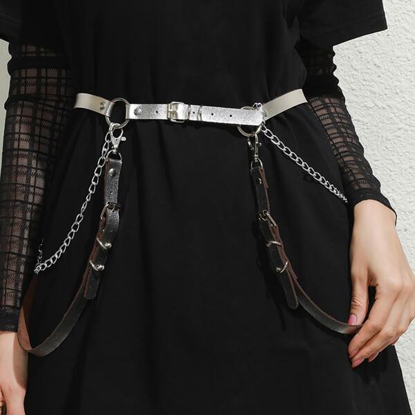 

Chain Decor Harness Belt, Silver