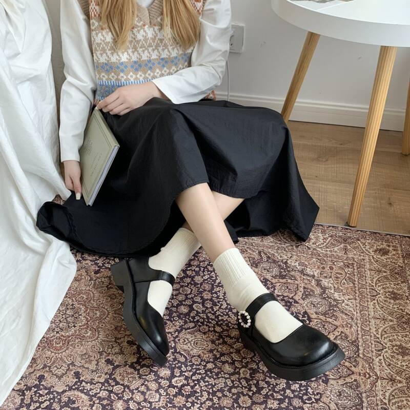 

Faux Pearl Decor Mary Jane Flats, Black