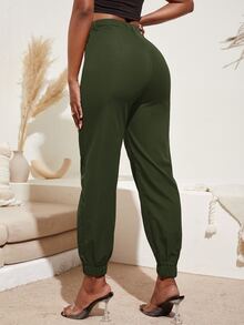 SHEIN SXY 高腰錐形褲 - 墨綠色 - 查看 2