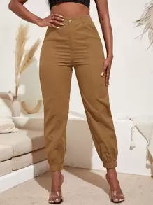 SHEIN SXY Quần nữ màu trơn Giải trí - Lạc đà - Xem 1