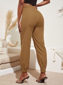 SHEIN SXY Quần nữ màu trơn Giải trí - Lạc đà - Xem 2