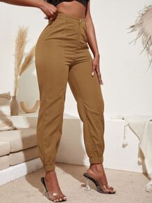 SHEIN SXY Quần nữ màu trơn Giải trí - Lạc đà - Xem 3