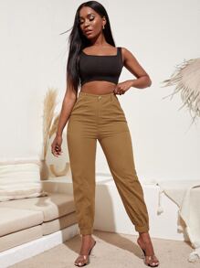 SHEIN SXY Quần nữ màu trơn Giải trí - Lạc đà - Xem 4