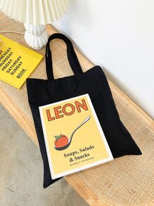 Bolsa de compras con estampado floral con letra - Negro - Ver 4