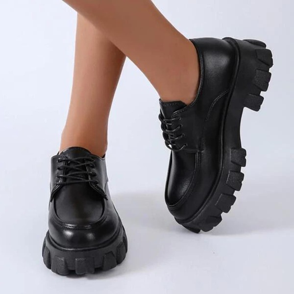 

Lace-up Front Flatform Oxford Shoes, Black