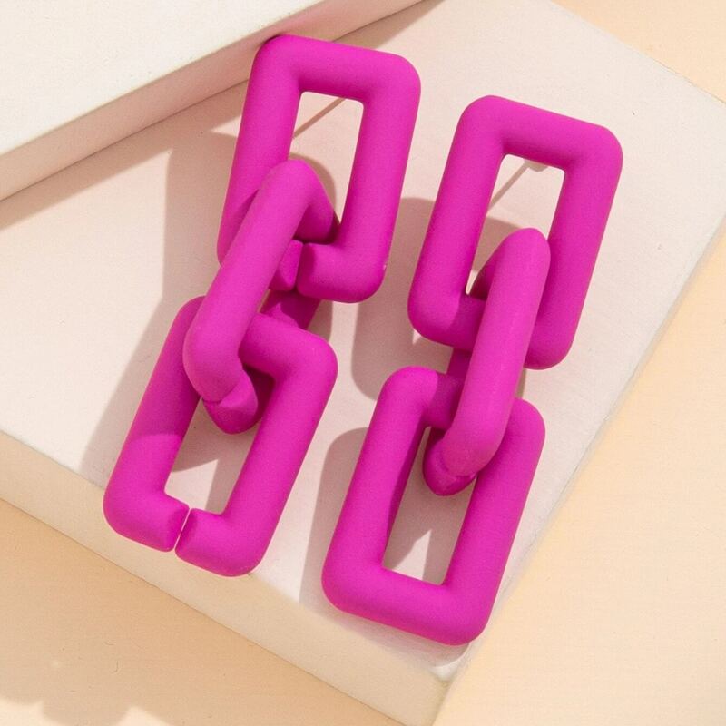 

Chain Design Earrings, Hot pink