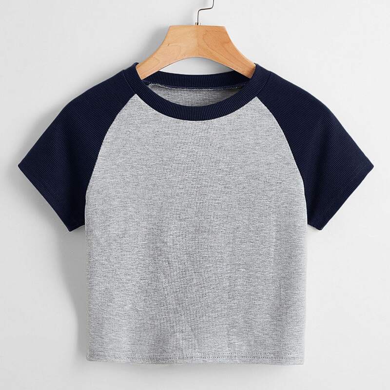 

Colorblock Ribbed Baseball Tee, Multicolor