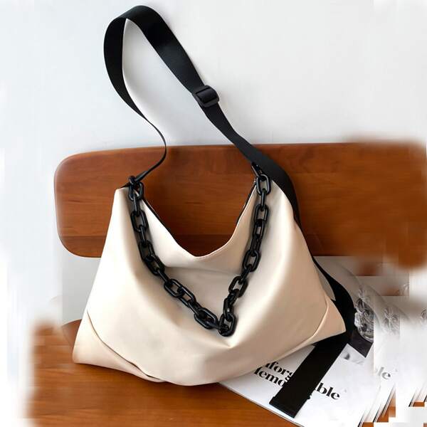 

Minimalist Chain Shoulder Bag, Beige