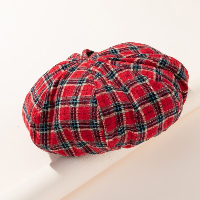 

Plaid Pattern Beret, Red