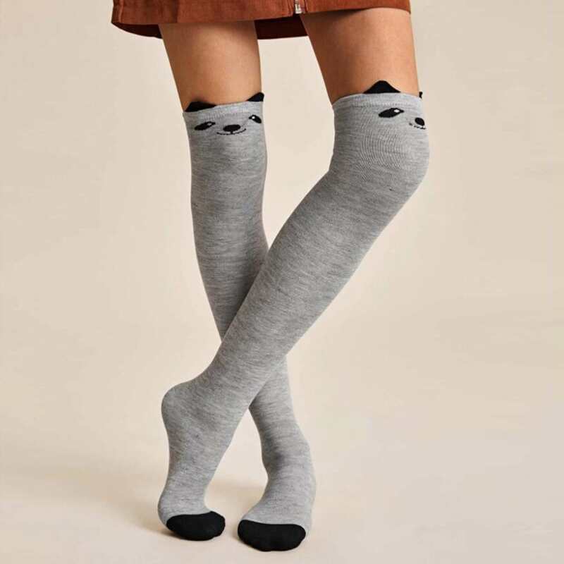 

Cartoon Cat Over The Knee Socks, Grey