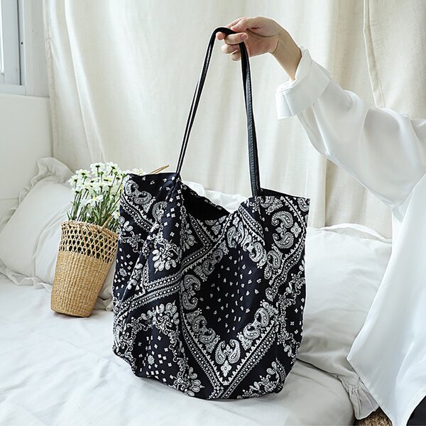 

Scarf Print Tote Bag, Black and white