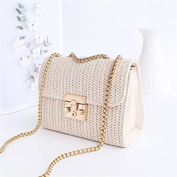 

Minimalist Crochet Detail Flap Square Bag, White