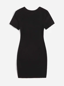 SHEIN Girls Lettuce Trim Embroidery Letter Rib-knit Dress
