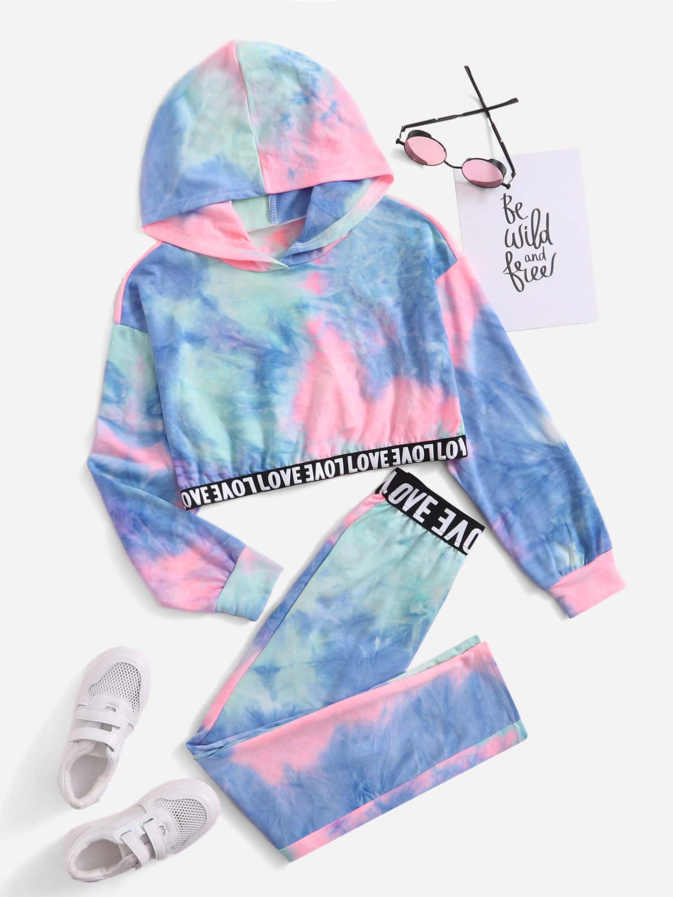 SHEIN Bộ hai mảnh Gái Lá thư Cà vạt nhuộm Thể thao - Nhiều màu - Xem 1